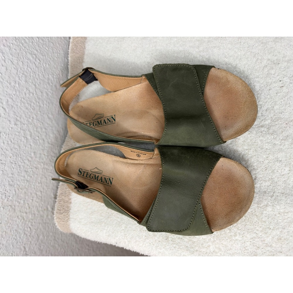 Stegmann Olive Green Leather Slingback Sandals Women 9 Portugal Comfort